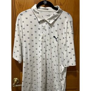 Puma Golf Polo Shirt Mens XL White Raccoon Print Short Sleeve Performance Polo